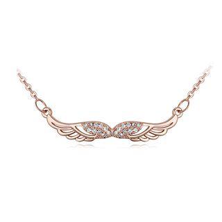 Plated Rose Gold Angel Wings Necklace With White Austrian Element Crystal