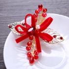 Bridal Faux Pearl Leaf Hair Clip Red - One Size