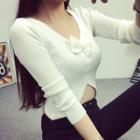 Bow Accent Crop Knit Top