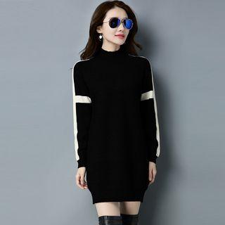Long-sleeve Contrast-trim Long Knit Top