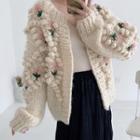 Floral Bobble Hand-knit Open-front Cardigan