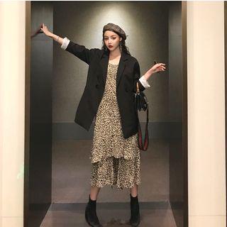 Plain Loose-fit Blazer / Leopard Sleeveless Dress