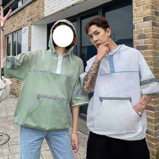 Couple Matching Lettering Hooded Elbow-sleeve Windbreaker