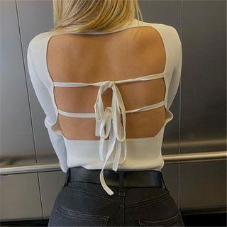 Open Back Mock-neck Knit Top