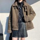 Stand Collar Fleece-lined Biker Jacket