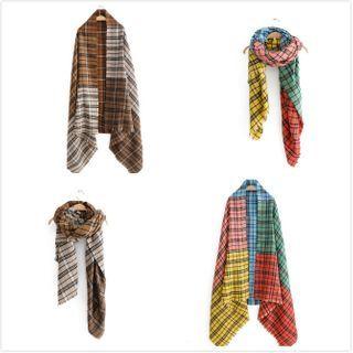 Color Block Plaid Scarf Plaid - Coffee - One Size