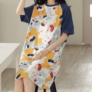Panel Print Elbow-sleeve Sleep Dress