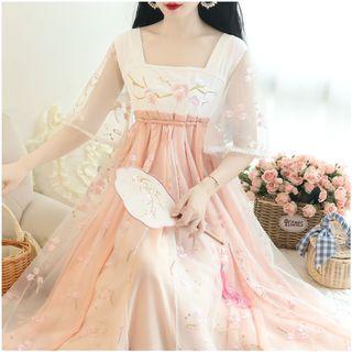 Bell-sleeve Embroidered Midi Hanfu Dress