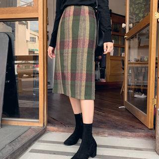 Woolen Plaid H-line Skirt