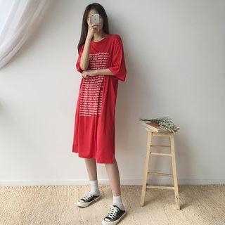 Letter Print Slit-side Long T-shirt