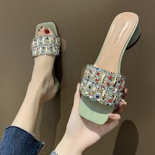 Rhinestone Chunky-heel Slides Sandals