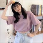 Loose-fit Elastic Waist Short Sleeve Plain T-shirt