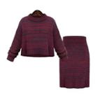 Set: Striped Sweater + Mini Fitted Knit Skirt