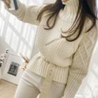 Turtleneck Cable Sweater With Belt Ivory - One Size