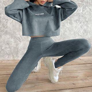 Set: Lettering Cropped Hoodie + Stirrup Yoga Pants