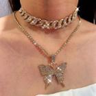 Rhinestone Butterfly Pendant Choker Necklace