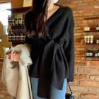 Tie-front Woolen Wrap Sweater