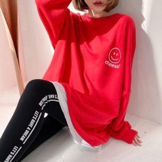 Smiley Print Oversize Sweatshirt Red - One Size