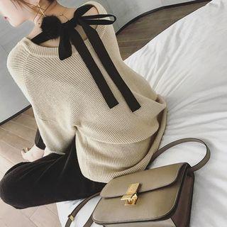 Ribbon Accent Long-sleeve Knit Top