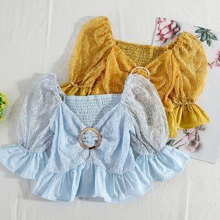 Balloon-sleeve Hoop Accent Cropped Blouse