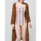 Open-front Pointelle Knit Robe Cardigan