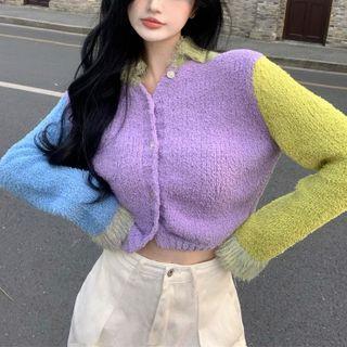 Panel Cardigan Purple & Blue & Green - One Size