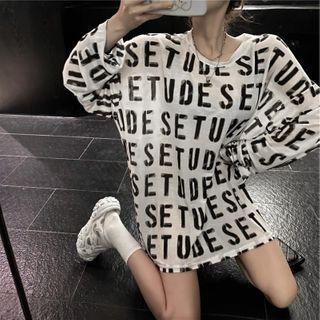 Long-sleeve Letter Printed Loose Fit T-shirt White - One Size