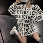 Long-sleeve Letter Printed Loose Fit T-shirt White - One Size