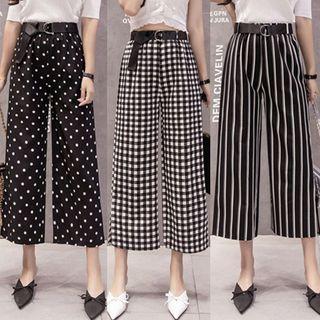 Cropped Wide-leg Patterned Pants