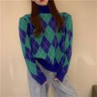 Turtleneck Argyle Sweater Green - One Size
