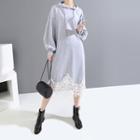 Lace Trim Midi Hoodie Dress