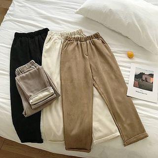 Plain Faux Suede Fleece Roll Up Pants