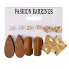 6 Pair Set: Faux Pearl / Alloy / Wooden Earring (assorted Designs) Set - As Shown In Figure - One Size