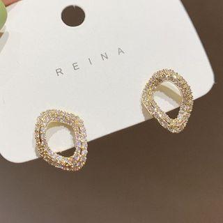 Irregular Rhinestone Hoop Earring 1 Pair - As Shown In Figure - One Size