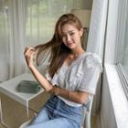Ruffled V-neck Lace Top Ivory - One Size