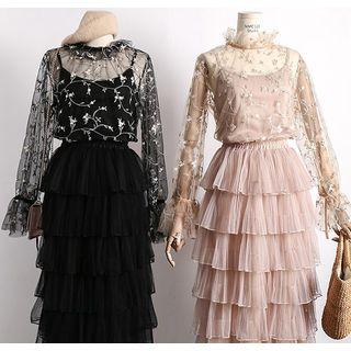 Embroidered Sheer Top With Camisole