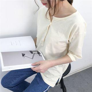 Elbow-sleeve Plain Henley