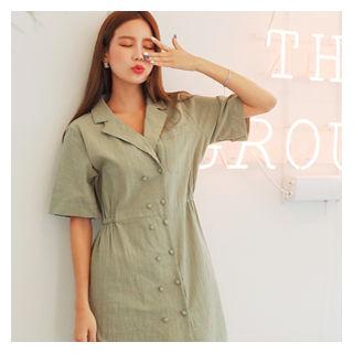 Short-sleeve Double-breasted A-line Dress