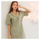 Short-sleeve Double-breasted A-line Dress