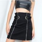 High-waist Zip-front Mini Skirt