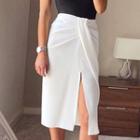 High-waist Ruched Slit Midi Skirt