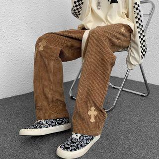 Corduroy Applique Wide-leg Pants