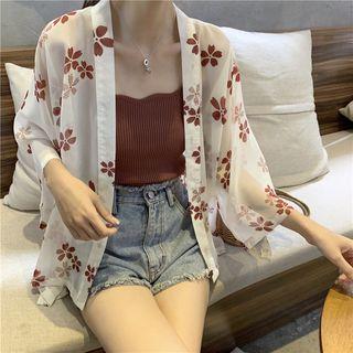 Printed Logo Short Sleeve Lightweight Cardigan As Shown In Figure - One Size