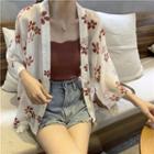 Printed Logo Short Sleeve Lightweight Cardigan As Shown In Figure - One Size