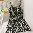 Daisy-print Sleeveless Mini Dress Black - One Size