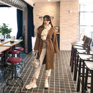 Open Long Knit Cardigan With Sash