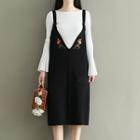 Embroidered Knit Pinafore Dress