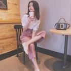 Set: Plain Shirt + Tie-waist Wide-leg Pants