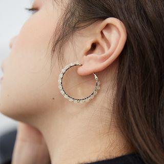 Faux Crystal Hoop Earring 1 Pair - Earrings - White & Gold - One Size
