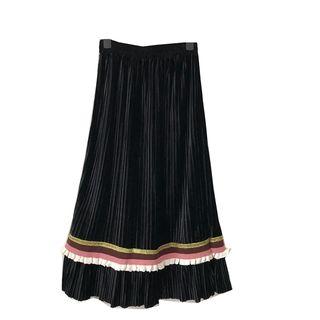 Contrast Trim Pleuche Midi A-line Skirt
